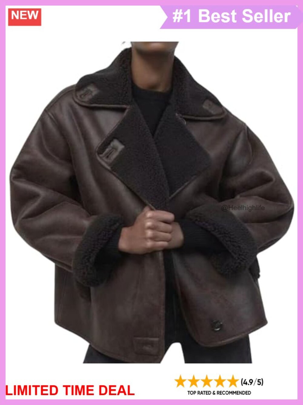 Oversized Sherpa Lined Faux Suede Moto Jacket Notch Collar Winter Coat